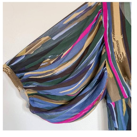 ted baker london brita silk stripe black pink green blouse 1 nwot - Picture 3 of 7